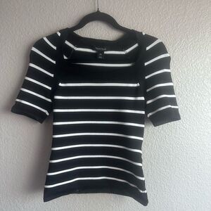 White House Black Market XS Black & White Striped Knit Top